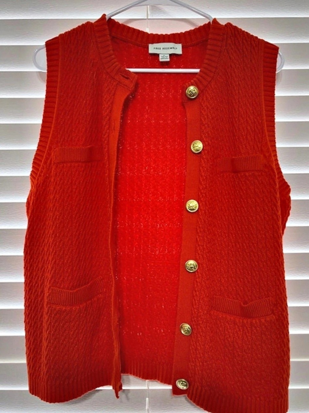 Free Assembly Button-Front Cable Knit Sweater Vest Red Girls 12-14